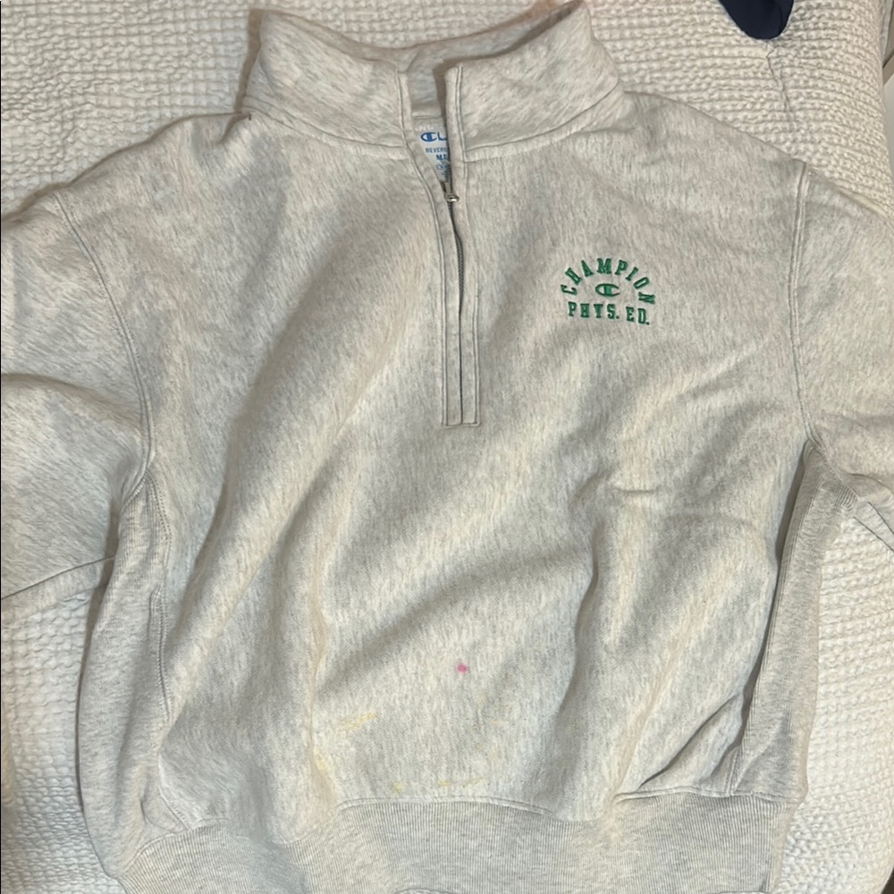 Champion Light Gray Quarter-Zip with Green Logo